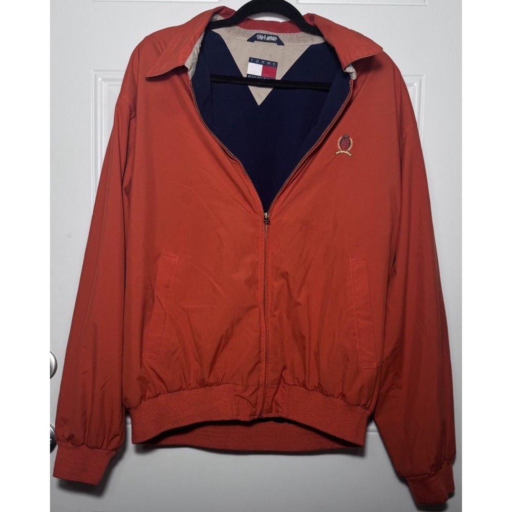 Vtg Tommy Hilfiger Light Jacket Windbreaker Size L Burnt Orange Navy Tan READ